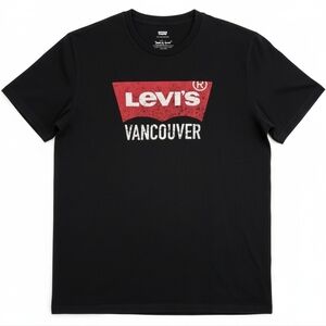 Levi’s Vancouver Logo Graphic T-Shirt | Black Red Batwing Tee | Size Larg